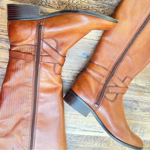 ANTONIO MELANI TALL LEATHER COGNAC BROWN RIDING BOOTS SIZE 9MW NWOT