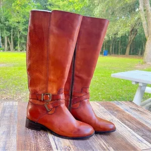 ANTONIO MELANI TALL LEATHER COGNAC BROWN RIDING BOOTS SIZE 9MW NWOT