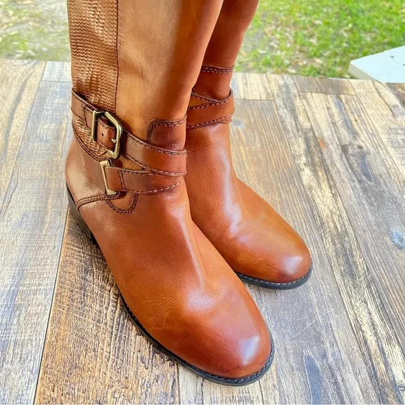 ANTONIO MELANI TALL LEATHER COGNAC BROWN RIDING BOOTS SIZE 9MW NWOT