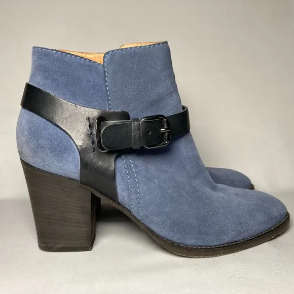 Aquatalia Blue Suede Ankle Boots with Black Buckle