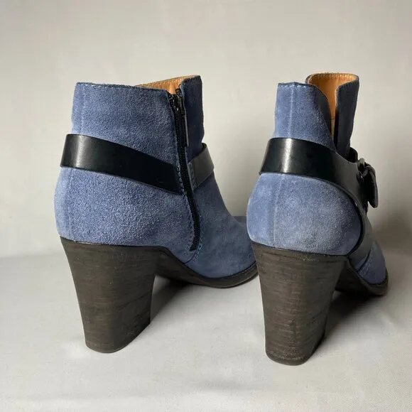 Aquatalia Blue Suede Ankle Boots with Black Buckle