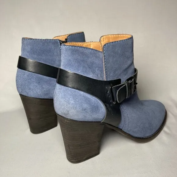 Aquatalia Blue Suede Ankle Boots with Black Buckle