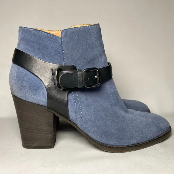 Aquatalia Blue Suede Ankle Boots with Black Buckle