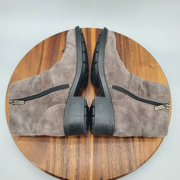 Aquatalia Boots Women's 6 Gray Suede Leather Double Buckle Moto Side Zip Booties