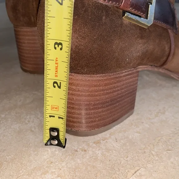 AQUATALIA brown suede ankle boots, inside zip, leather trim, 2” block heel 9 EUC