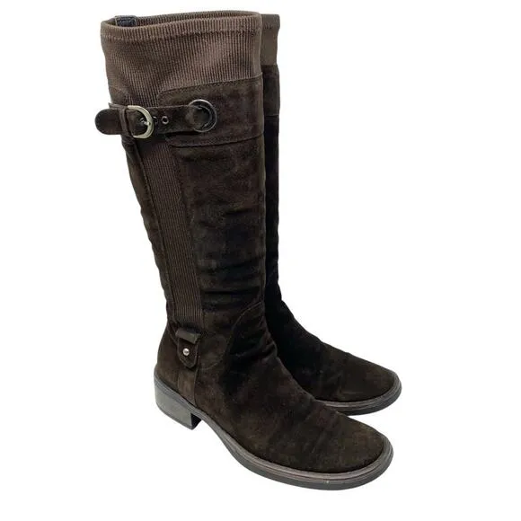 Aquatalia Brown Suede Riding Boots Women's Size 6 EUC Side Zip