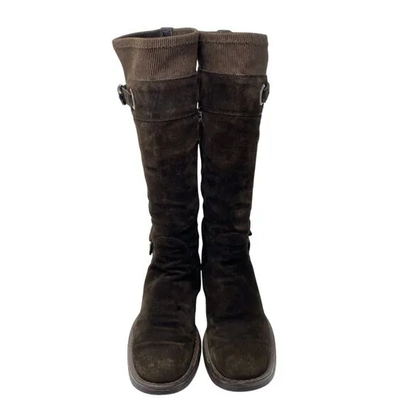 Aquatalia Brown Suede Riding Boots Women's Size 6 EUC Side Zip
