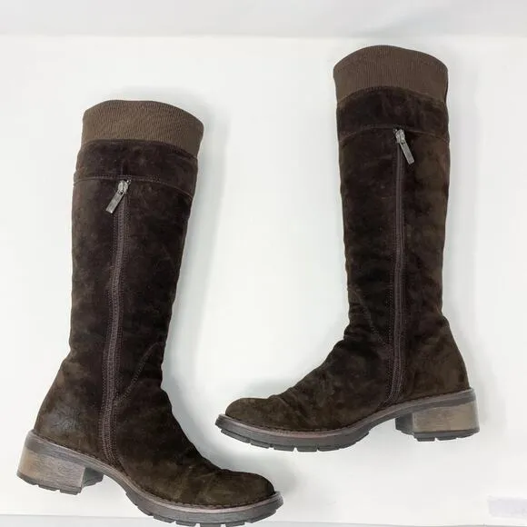 Aquatalia Brown Suede Riding Boots Women's Size 6 EUC Side Zip