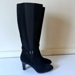 Aquatalia by Marvin K Women' Black Suede Heel Knee High Boots SZ 8