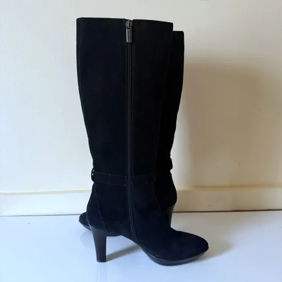Aquatalia by Marvin K Women' Black Suede Heel Knee High Boots SZ 8