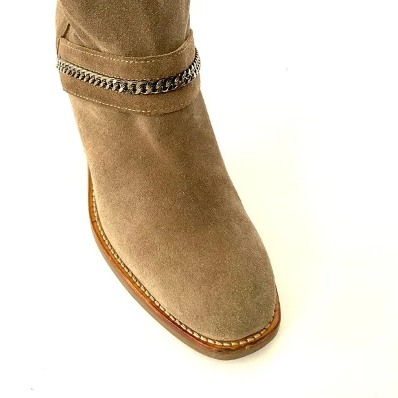 Aquatalia Elisha Suede Boots Chain Detail Pull On Chunky Stacked Heel Size 10