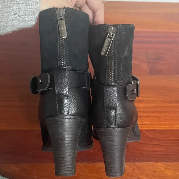 Aquatalia Fanya Waterproof Boots Size 8.5 Black Leather Suede Moto Harness