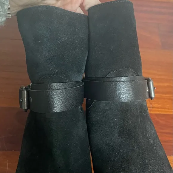Aquatalia Fanya Waterproof Boots Size 8.5 Black Leather Suede Moto Harness