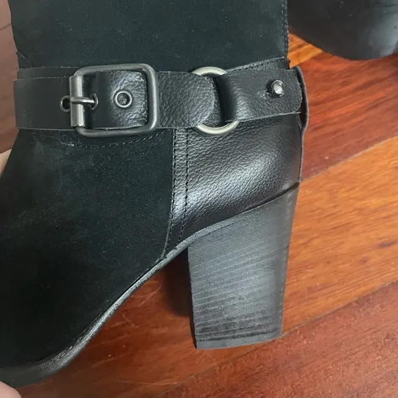 Aquatalia Fanya Waterproof Boots Size 8.5 Black Leather Suede Moto Harness