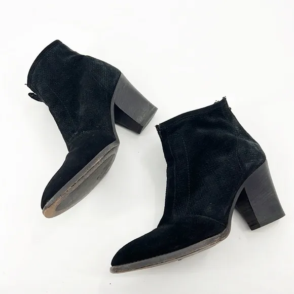 Aquatalia Faris Perforated Suede Ankle Boots Booties Black Suede Side 8 Western