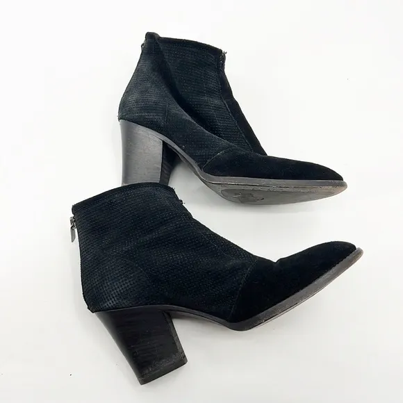 Aquatalia Faris Perforated Suede Ankle Boots Booties Black Suede Side 8 Western