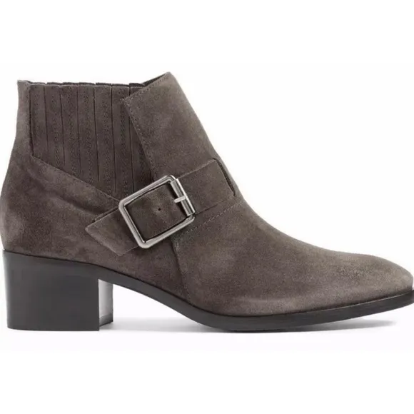 aquatalia gray suede foster buckle ankle booties moto boots