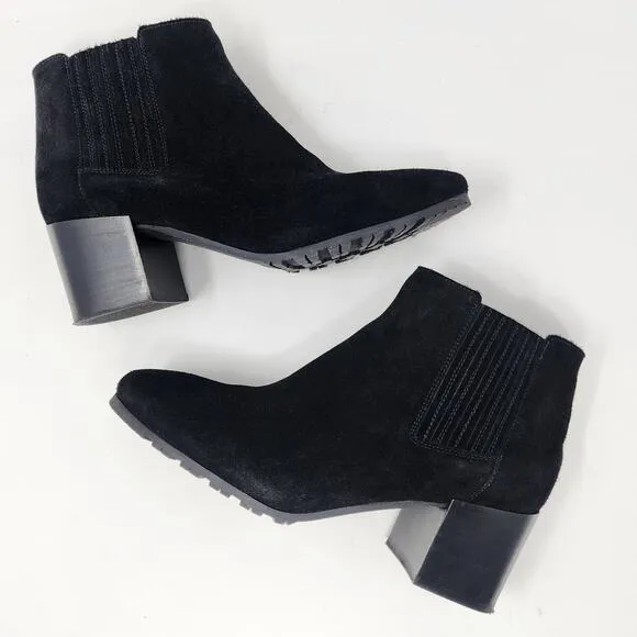 AQUATALIA Heeled Boot Women 7 Charlotte Black Suede Square Toe Waterproof 445822