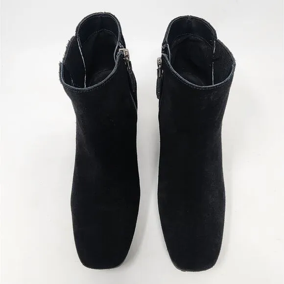 AQUATALIA Heeled Boot Women 7 Charlotte Black Suede Square Toe Waterproof 445822