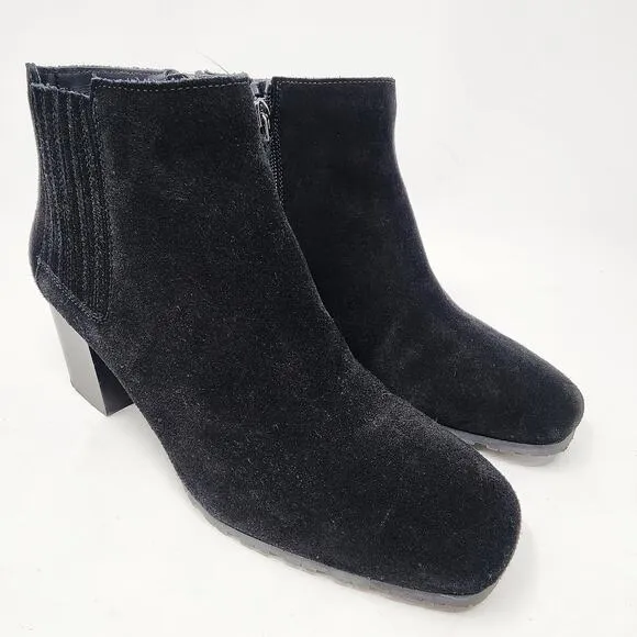 AQUATALIA Heeled Boot Women 7 Charlotte Black Suede Square Toe Waterproof 445822