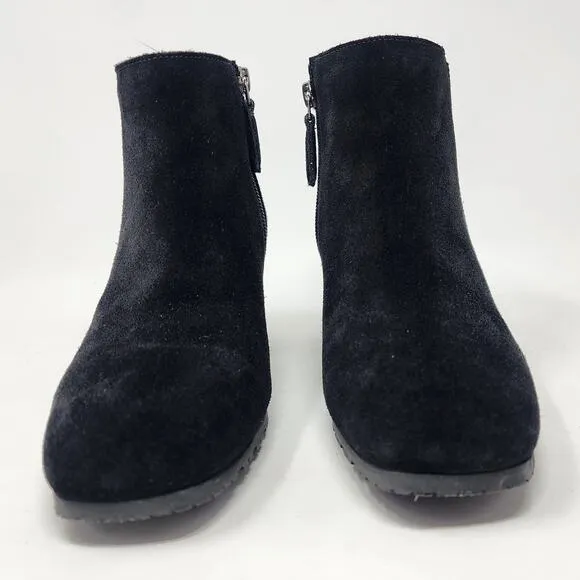 AQUATALIA Heeled Boot Women 7 Charlotte Black Suede Square Toe Waterproof 445822