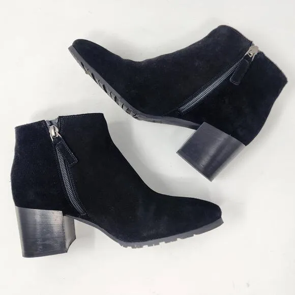 AQUATALIA Heeled Boot Women 7 Charlotte Black Suede Square Toe Waterproof 445822