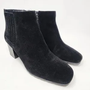 AQUATALIA Heeled Boot Women 7 Charlotte Black Suede Square Toe Waterproof 445822