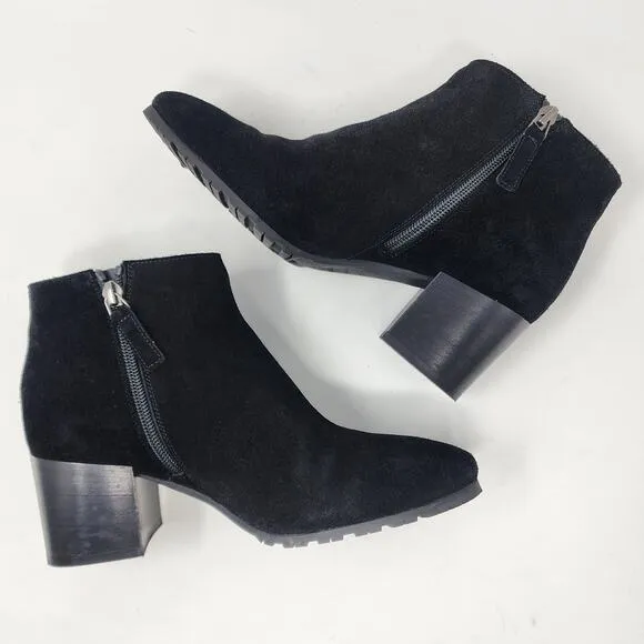 AQUATALIA Heeled Boot Women 7 Charlotte Black Suede Square Toe Waterproof 445822