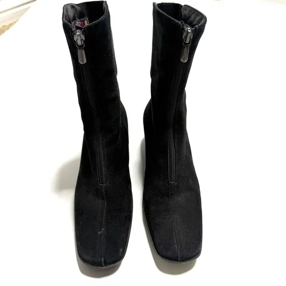 Aquatalia Marvin K Women’s 9.5 Black Boots Ankle Bootie Square Toe Suede Leather
