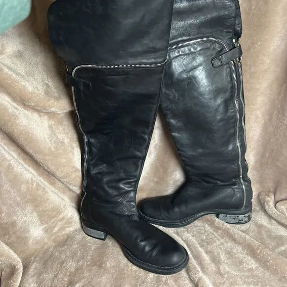 Aquatalia OTK Black Leather Zip Up Zipper Detailing Riding Boots Women’s Size 9