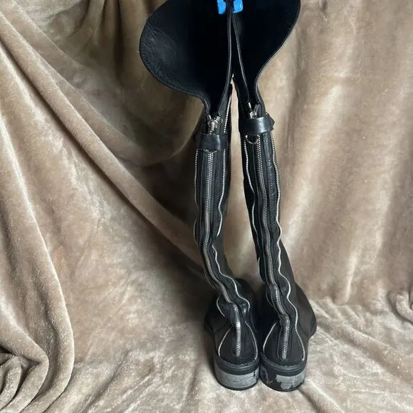 Aquatalia OTK Black Leather Zip Up Zipper Detailing Riding Boots Women’s Size 9
