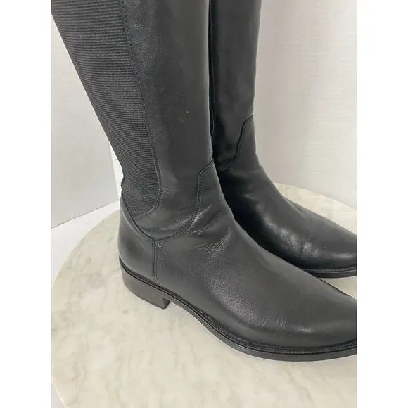 AQUATALIA Womens Knee High Tall Black Leather‎ Riding Boots Size 6.5 Classic