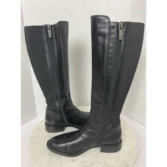 AQUATALIA Womens Knee High Tall Black Leather‎ Riding Boots Size 6.5 Classic