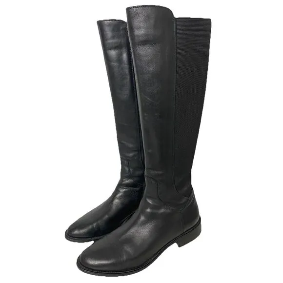 AQUATALIA Womens Knee High Tall Black Leather‎ Riding Boots Size 6.5 Classic