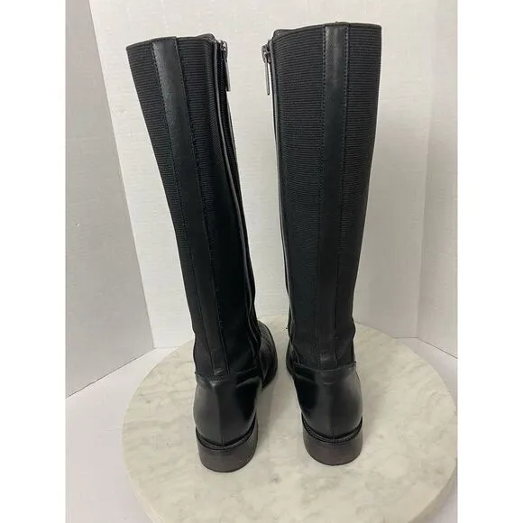 AQUATALIA Womens Knee High Tall Black Leather‎ Riding Boots Size 6.5 Classic