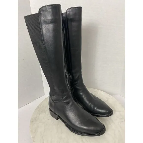 AQUATALIA Womens Knee High Tall Black Leather‎ Riding Boots Size 6.5 Classic