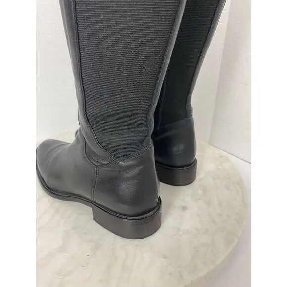 AQUATALIA Womens Knee High Tall Black Leather‎ Riding Boots Size 6.5 Classic