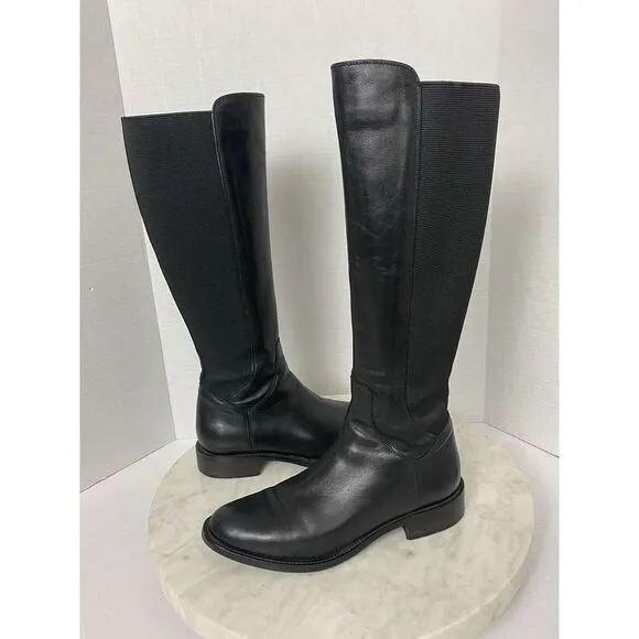 AQUATALIA Womens Knee High Tall Black Leather‎ Riding Boots Size 6.5 Classic