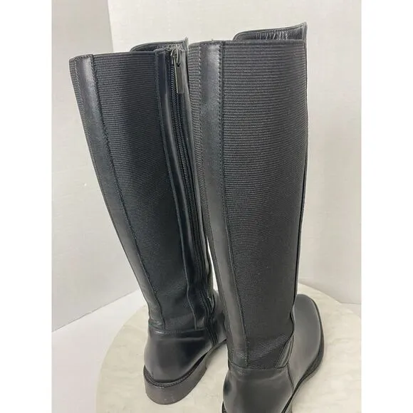 AQUATALIA Womens Knee High Tall Black Leather‎ Riding Boots Size 6.5 Classic