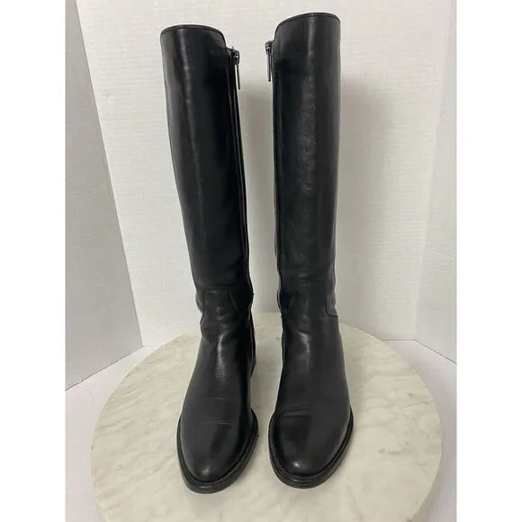 AQUATALIA Womens Knee High Tall Black Leather‎ Riding Boots Size 6.5 Classic