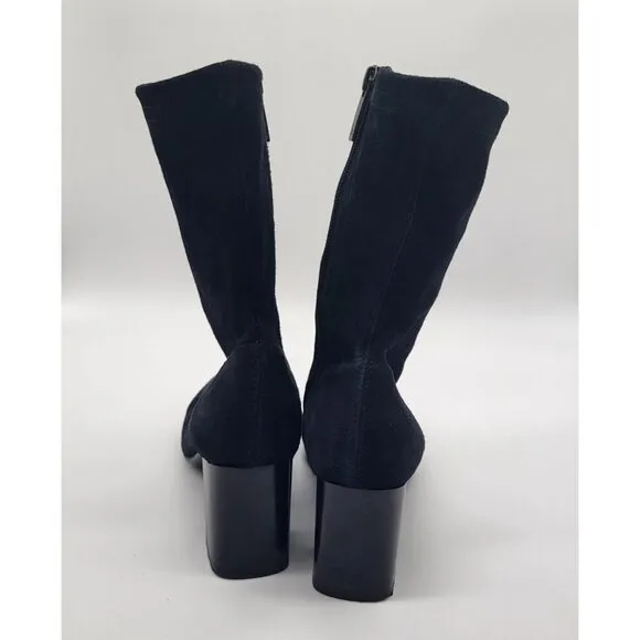 Aquatalia Women's SZ 7 Darianna Black Suede Chunky Heeled Boots Booties #410259