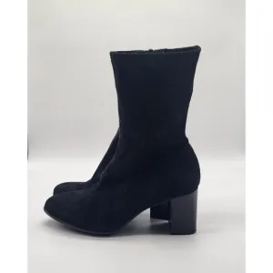 Aquatalia Women's SZ 7 Darianna Black Suede Chunky Heeled Boots Booties #410259