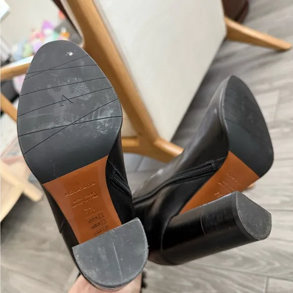 Aquatalia|Black leather tall heeled boots,chunky heel••Designer Luxury,Excellent