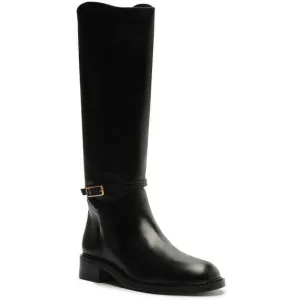 Arezzo Womens Atanado Black Buckle Leather Knee-High Boots New