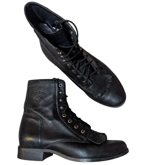 Ariat Boots 10070 Heritage Lacer Paddock Black Leather Western Size 8.5 Kiltie