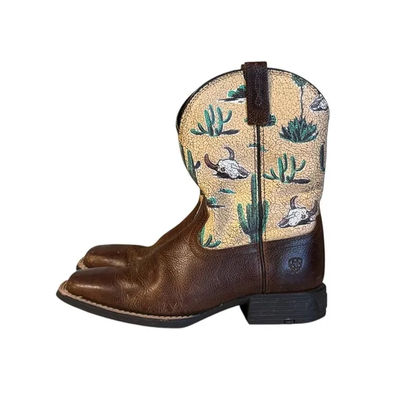 ARIAT BOYS' ROUND UP WESTERN BOOTS - BROAD SQUARE TOE SIZE 4​