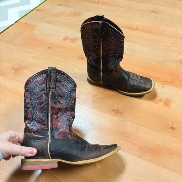 Ariat Brown Leather Vaquera Weathered Western Cowboy Boot Kids Size 2