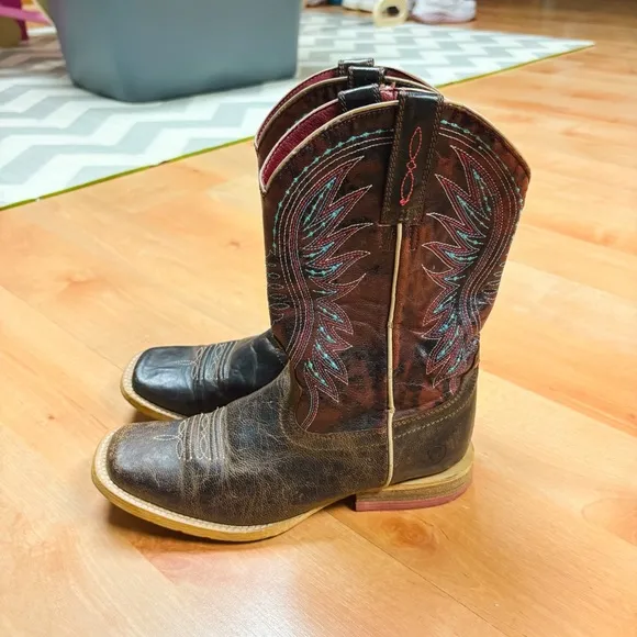 Ariat Brown Leather Vaquera Weathered Western Cowboy Boot Kids Size 2