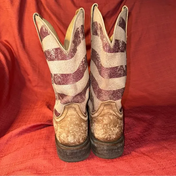 ARIAT Circuit American Flag Western Boots, Distressed Leather Men’s Size 9D, EUC