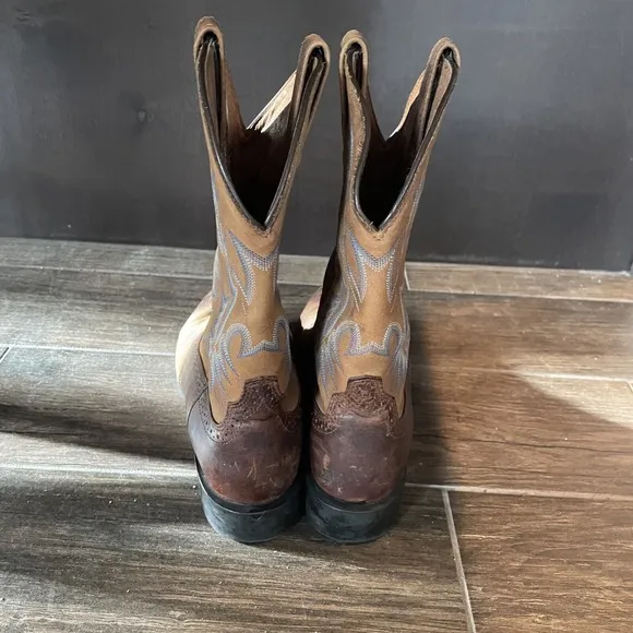 Ariat Cowboy Boots Mens 10 D Brown Leather Blue Embroidery Heritage Western